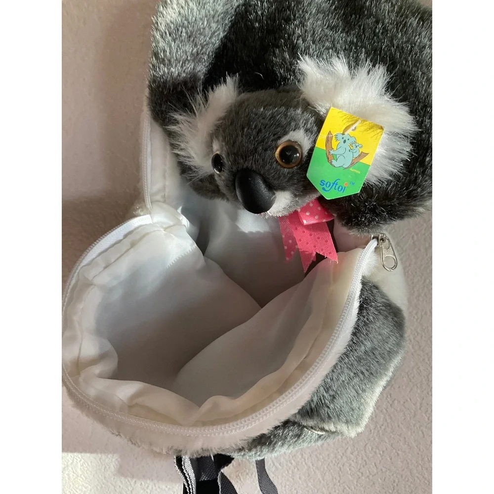 Softoi Australia Koala Plush Backpack Grey Faux‎ Fur Kangaroo Souvenir Bag NWT